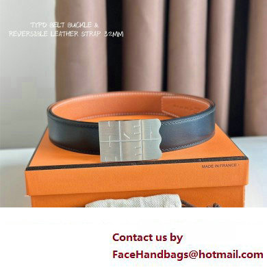 Hermes Typo belt buckle  &  Reversible leather strap 32 mm 04 2023